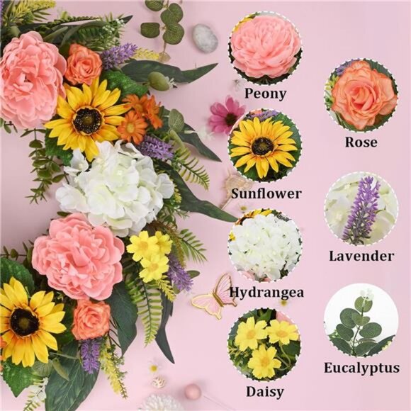 Spring Wreaths for Front Door, 22'' Spring Wreath, Summer Wreaths - Picture 4 of 7